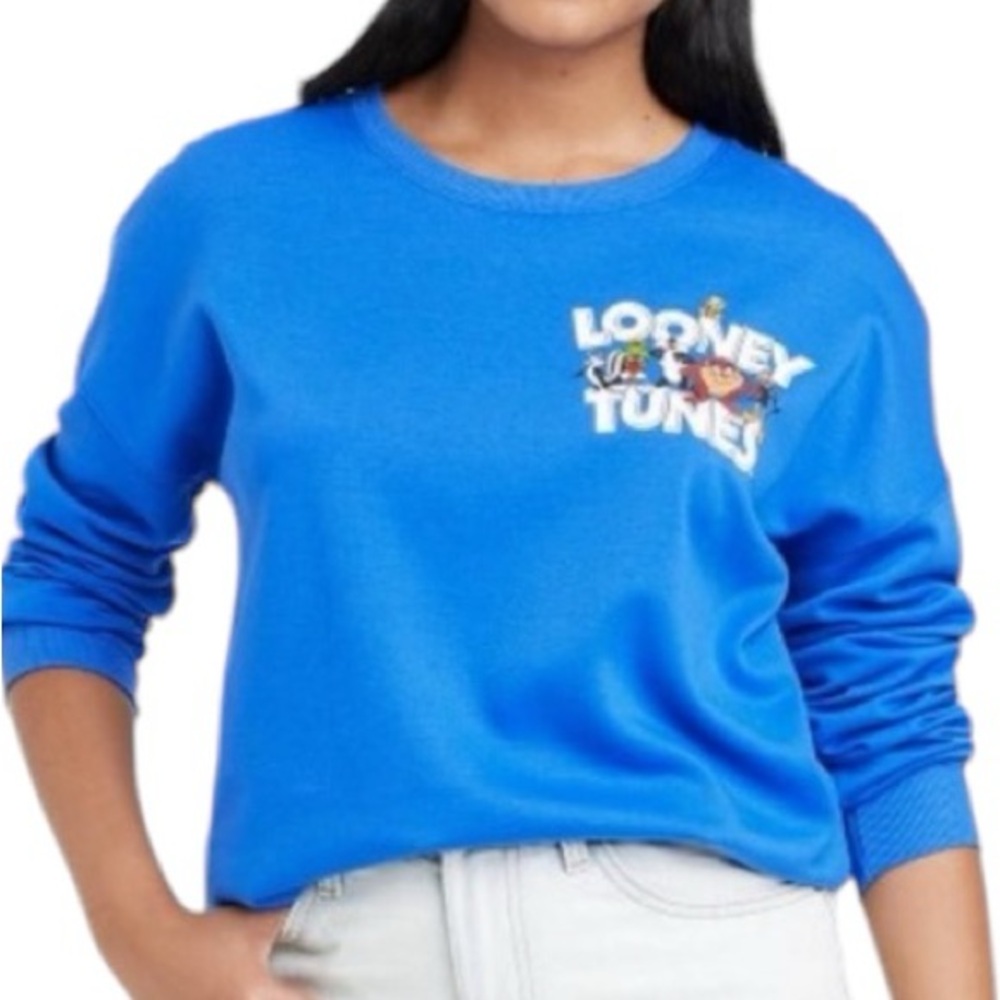 Warner Brothers Unisex Looney Tunes Blue Graphic Crewneck LongSleeve Sweatshirt